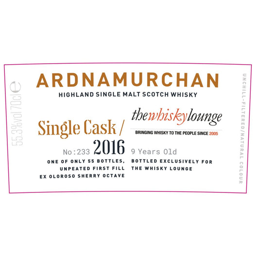 Ardnamurchan Single Cask 233 - 2016 Oloroso - The Whisky Lounge Exclusive