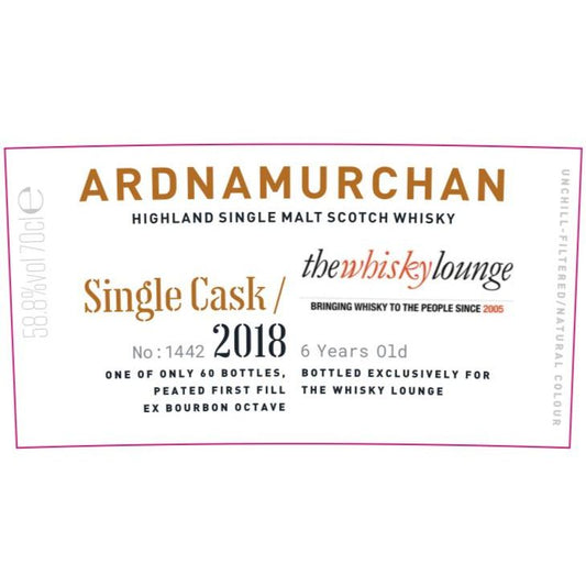 Ardnamurchan Single Cask 1442 - 2018 Bourbon - The Whisky Lounge Exclusive